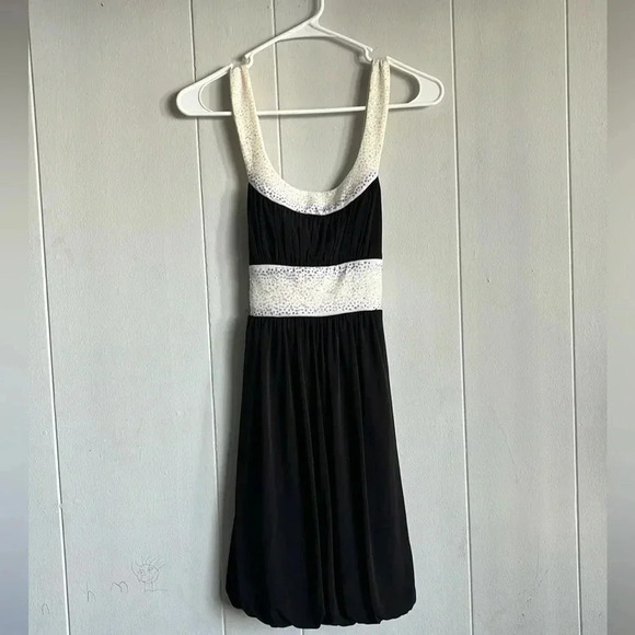 90s Y2K  black cocktail dress with small sequin on top and ruched botton - Picture 1 of 10